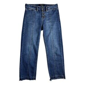 Liverpool Stove Pipe Button-Fly Cropped Jeans w Released Hem  4/27  Salem Wash